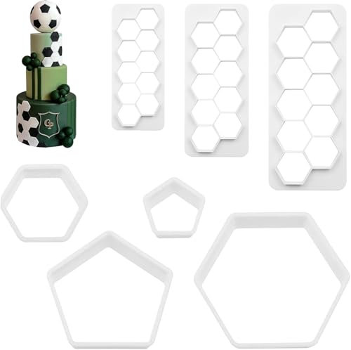 7 moldes para galletas con diseño de fútbol, fondant, formas geométricas, para manualidades, galletas, postres, decoración de tartas (blanco)