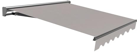 Toldo Retráctil Exterior 300x250cm Gris Poliéster – Lona Protección Solar – Semicofre Protector de Aluminio Antracita – Manivela Incluida – Manual Enrollable Terraza Jardín Balcón