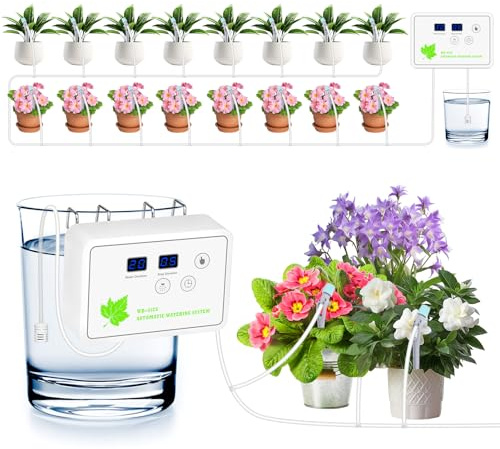 GuKKK Sistema di Irrigazione a Goccia Automatico per Interni, Gocce d'acqua Regolabili con Tubo da 12 m, Sistema di Irrigazione da Giardino auto/manuale/smart mode per Balcone, 16 piante in vaso