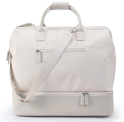 Nobl Travel Weekender Bag for Women & Men, Large Carry-On Duffel, Beige