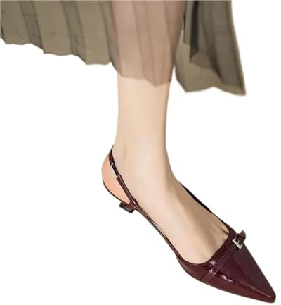 LVCHAO Sandalias De Tacón Medio con Punta De Charol Color Rojo Vino For Mujer, Zapatos De Tacón Fino con Parte Trasera Vacía para Bodas, Fiestas, Bailes(Red,40)
