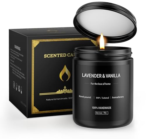 Scented Candles Gift for Women, Lavender & Vanilla Soy Candle 7oz, Aromatherapy Jar Candle for Home Relaxation, Bath, Yoga, Birthday Christmas Valentines Day Gifts