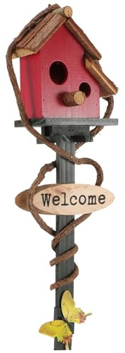 PENIKOKO Outdoor Garden Bird House Decorative Stake Durable Red Double Bird Nest Villa for Lawn Patio and Outdoor Garden Decoration Random Color