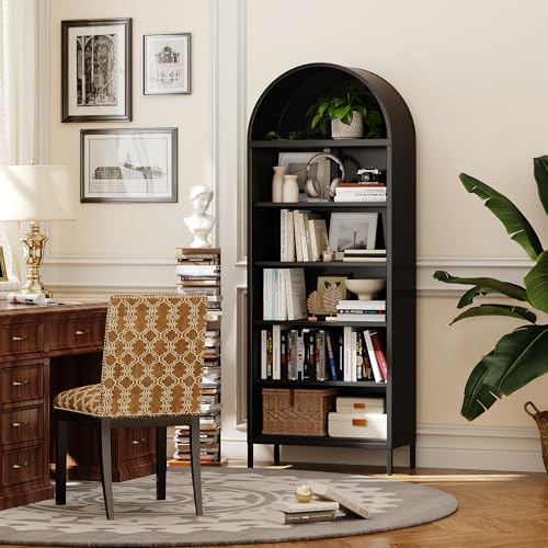 VEXPOR 73 Tall Arched Bookcase Cabinet, 6-Tiers Metal Black Arched Bookshelf for Home Office, Living Room, Assembly Required,13.78 D x 27.56 W x 72.83 H