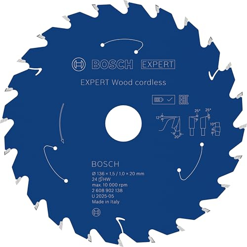 Bosch 1x EXPERT Wood cordless Kreissägeblatt für Handkreissägen (für Weichholz, Hartholz, Ø mm, Professional Zubehör Akku-Handkreissägen)