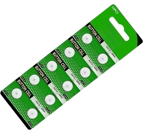 Lot de 10 piles bouton AG10 1,5 V 189 389 390 LR1130 alcalines pour calculatrice, montres, jouets