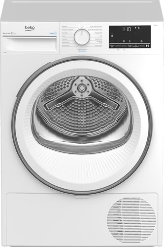 Beko B3T41239A Trockner, 7 kg, Wärmepumpentrockner, Dampffunktion, Knitterschutz, Sensortrocknung, AquaWave Schontrommel, 15 Programme, extra schlank (54,3 cm tief), Weiß
