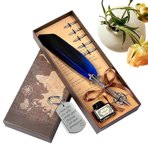 Federhalter & Tinte Set - Vintage Glattes Schreiben Schnelltrocknend | Federkiel & Tintenfass Set Für Kalligraphie | Für Zeichnen Unterschriften Frauen Männer Anfänger Geburtstag Weihnachten Zuhause B