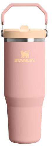 STANLEY IceFlow 2.0 Flip Straw Tumbler con manico, 590 ml, coperchio avvitabile e cannuccia ribaltabile, resistente alle perdite, in acciaio inox isolato, senza BPA, rosa pesca