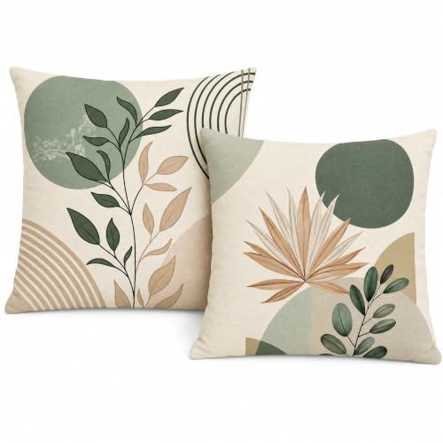 PVOODIRE 2 Pack Boho Green Outdoor Cushion Covers 45x45cm