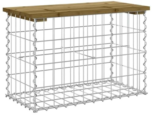 HFMDRMU Panca da giardino in gabbione con seduta compatta in legno di pino massiccio, dimensioni 33 x 31 x 42 cm, robusta base per gabbione per esterni, panca a gabbione con imbottitura in pietra