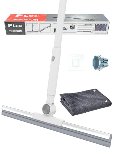 Heavy Duty Floor Squeegee – 17” Rubber Blade with Cloth Clip, 53” Extendable Handle, Window & Bathroom Mop for Tiles, Shower, Garage, Patio