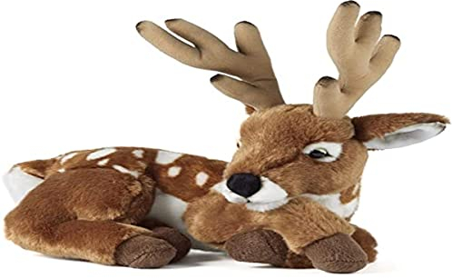 Living Nature Deer with Antlers, Realistic Soft Cuddly Lying Deer with Antlers Toy, Naturli Eco-Friendly Plush, 28cm