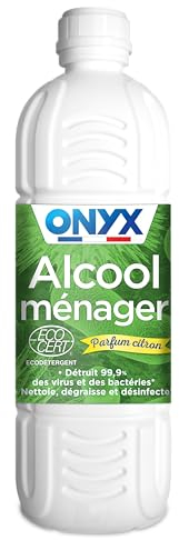 Onyx - Alcool Ménager Parfum Citron - Désinfectant, Dégraissant, Nettoyant Multi-Surfaces & Multi-Usages - Ecocert - 100% d'ingrédients d'Origine Naturelle - Fabrication Française - 1L