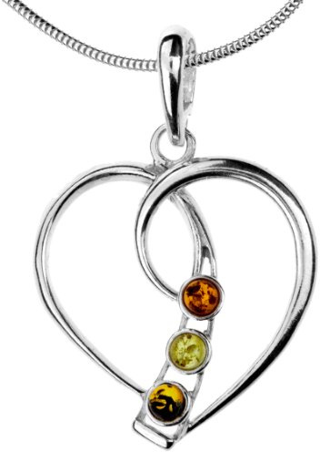 InCollections Damen-Anhänger 925/000 Sterlingsilber mit Bernstein inklusive Schlangenkette Herz 1,2/45 cm 541A201430890