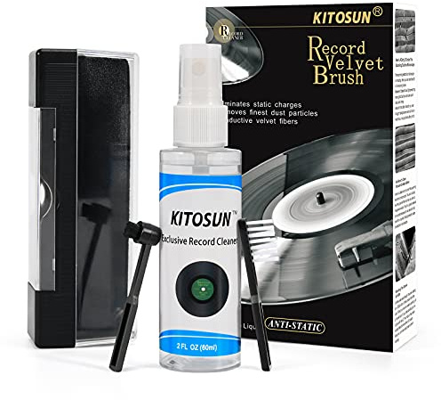 Vinyl Record Cleaner Kit Anti-Static Velvet Brush with Small Stylus Cleaner Brush 60ml Cleaner Spray Liquid for LP Vinyl Records Daily Maintenance Keep Great Sounding Extent Life