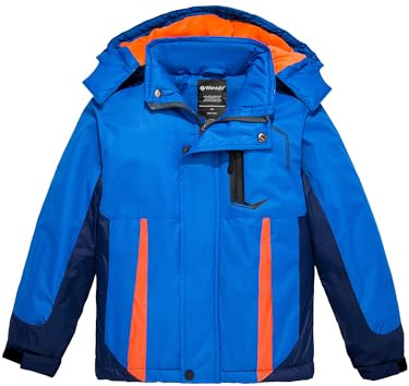 wantdo Boy's Winter Ski Jacket Outdoor Breathable Winter Coat Lightweight Snow Jacket Blue 10/12
