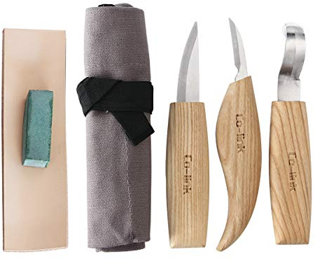 Wood Carving Hook Knife, 3 Knives Wood Carving Tools with Set High Manganese Steel Blade for Carving Spoons And Bowls, Carving Tools Come with Leather Strop Polishing Compound And Cloth Roll Bag
