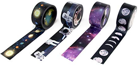 Suck UK | Washi Tape | Space Themed Washi Tape Sets of 4 | Wide Paper Tapes Space Gifts | Aesthetic Stationary Supplies & Scrapbook Accessories | Japanese Stationery & Tapes for Scrapbooking