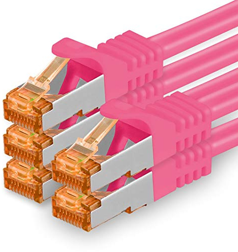 1aTTack.de 5x 0,5m magenta - Câble Réseau Ethernet Cat7 Cat 7 10 GB/s SFTP - RJ45 Ethernet LAN DSL Routeur Modem