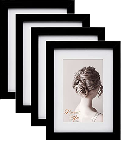 Egofine Bilderrahmen 15x20 cm,Holzrahmen Rahmen 15x20 cm mit Acrylglas für Tisch- und Wandmontage,Passepartout für Fotos 10 x 15 cm,Perfekt für Porträts, Zuhause, Büro,Schwarz,4er