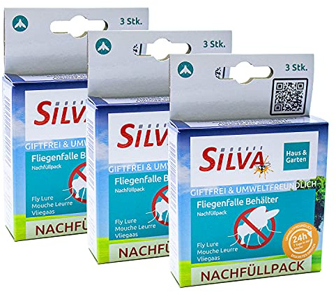 SILVA® 3 STK. Nachfüllpack Fliegenfalle Lockstoff Fliegen Behälter [NATÜRLICHER WIRKSTOFF] Fliegen Eimer Außenbereich Monitoring - Fliegenfalle Stall Koppel Garten Außen - Fliegenfänger Ersatzköder