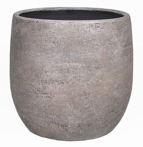 INNA-Glas Maceta de cerámica con Grano, Blanco-marrón, 36 cm, Ø 39 cm | Jardinera