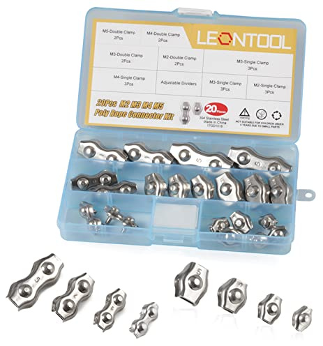 LEONTOOL 20 Stück Poly-Seilverbinder Klemme 304 Edelstahl Duplex Drahtseilklemme Kabelklemme 1 Pfosten Drahtseilklemme für elektrische Drahtzäune Verbindung