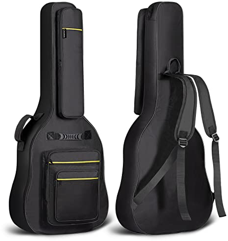 CAHAYA Gitarrentasche Gig Bag Akustikgitarre Tasche mit 5 wasserdichte Außentaschen inklusive Einer Notenständertasche, geeignet für 43 44 Zoll Jumbo Gitarren CY0284