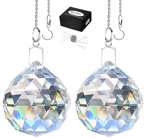 MerryNine Kristallkugel-Prisma, Sonnenscheinfänger, Regenbogen-Anhänger, Hängende Kristall-Prismen für Fenster, Feng Shui, als Geschenk, transparent, 40 mm, 2 Stück