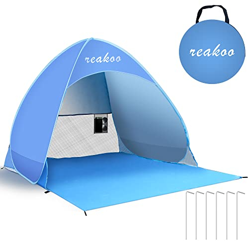 Beach Tent Pop Up, UPF 50+ Beach Shelter, Portable Beach Sun Shade Tent, Automatic Lightweight Beach Shade, Pop Up Beach Tents Shelters for 2-3 Person, with Carry Bag