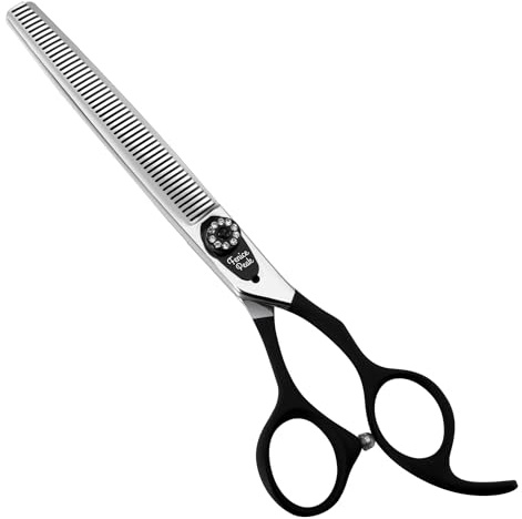 Fenice Peak 7.0'' Dog Thinning Scissors For Grooming 440C Stainless Steel Black Non-Slip Handle Sharp Blades Professional Pet Trimming Scissors for Cats Thinning Rate 35%