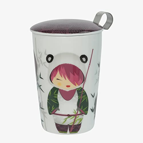 Eigenart Teaeve Little Animals Panda doppelwandiger Becher aus Porzellan mit Deckel und Edelstahlsieb, BPA frei, 350ml, 80056