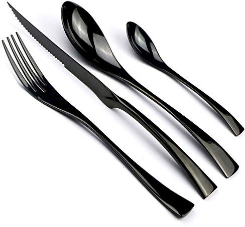 24 stück Rainbow schwarz Besteck Besteck Set Edelstahl Geschirr scharfe Steakabendessen Messer Gabeln Teeschüsse Geschirr Set essgeschirr (Color : Black)