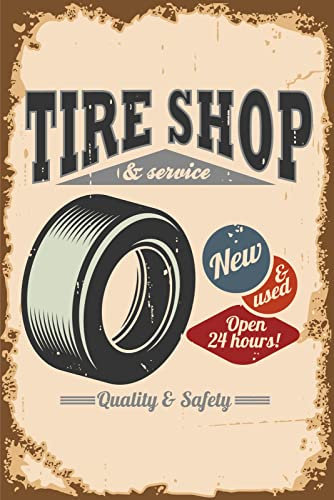 Blechschild 30 x 40 cm Tire Shop & Service - New and used - Quality & Safety - DekoNo7