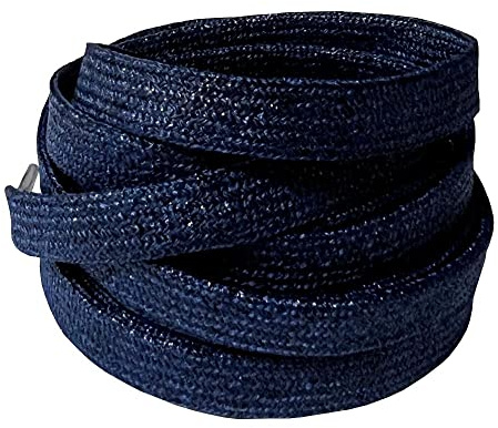 BupiMufi Lacci piatti larghi 9 – 10 mm in materiale migliorato, resistenti agli strappi metallici lucidi, design Bling, Blu scuro, 120