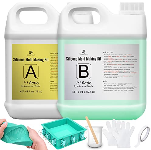Kit Gomma di Silicone - 2kg /3.8L Silicone Liquido con Alloggiamento Stampo Regolabile per Realizzazione di Stampi in Silicone - 1:1 Rapporto Silicone per Stampi Resina DIY, Creazione Gioielli