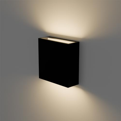 illumishin Modern LED Wall Sconce Outdoor Up Down Wall Lamp, Black Aluminum Waterproof Wall Lights Exterior Light Fixtures 450LM 3000K Hallway Wall Lighting for Porch Front Door Garden Yard Patio