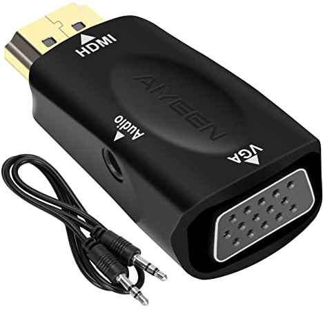 AIYEEN HDMI to VGA Adapter, 1080p HDMI Male to VGA Female Adapter with 3.5mm Audio Jack Cable Compatible with Monitor, Laptop,Computer, Projector, HDTV, Chromebook and More (Black)