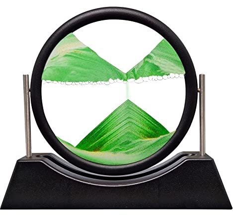 Peinture De Sable Fluide, Sablier Decoratif, 3D Paysage De Sable, Verre Rond Image Sable, Sablier 3D Sand Moving Art Cadre Sable Qui Coule Décoration Relaxante pour Bureau Maison,Vert