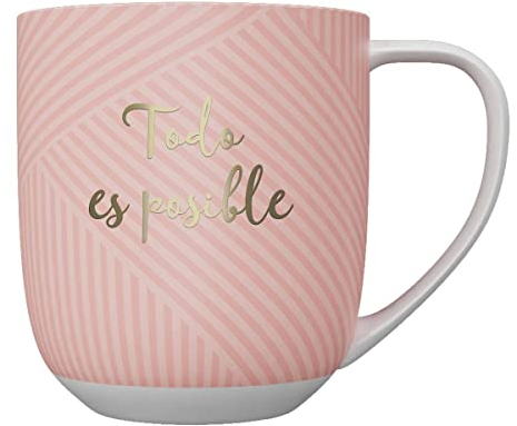 DRAEGER PARIS 1886 - Taza de Cerámica Estilo Chic con Mensaje en Oro Caliente - 320 ml, Diseño Geométrico Azul o Rosa - Decoración Elegante, Caja de Regalo, Apta Lavavajillas