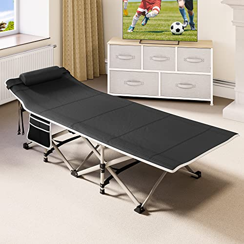 YITAHOME Lettino da Campeggio Pieghevole per Adulti, Lettino da Campeggio Portatile Extra Largo e Pesante da 28, Lettini Comodi per Viaggi/Ufficio/Esterno, Nero