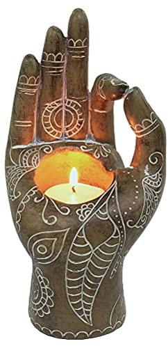 Hztyyier Portavelas de Buda para Yoga, Estatua Familiar con Forma de Mano, Decoración de Velas de Escritorio, Figuritas Coleccionables de Oficina