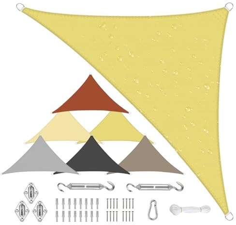 Sichtschutz Toldo Vela de Sombra Triangular 2x2x3M, Toldo de Vela Solar, Transpirable protección UV, Resistente a Intemperie para Patio Exteriores Jardín - Amarillo Arena