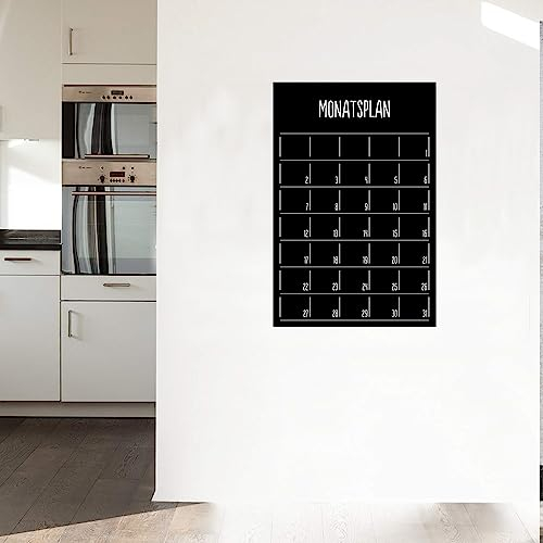 Acrylglas Monatsplaner schwarz | mit Stiften beschreibbar | Preis-Leistung Top | Kühlschrankkalender Monatsplaner Abwischbar, Magnetisch Familienplaner Wochenplaner Kühlschrank (100x70cm, MIT Bohrung)