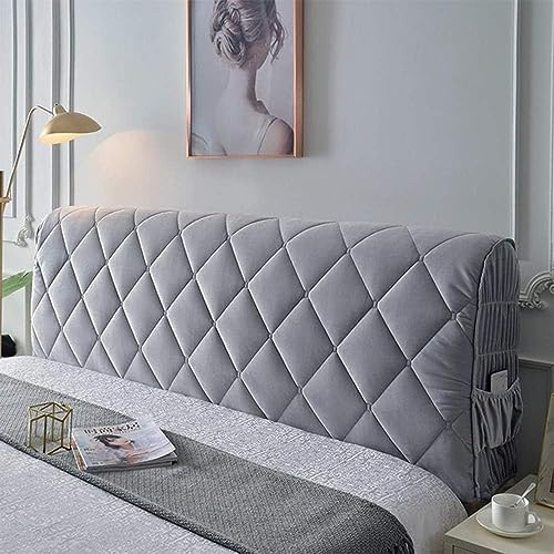 DEVINK Multifunktional Bett Kopfteil Dreieck Gepolstert, Dekorativ für, Ergonomie Rückenlehne Wandkissen, Tragbar Kopfstütze Wandschutz, mit Abnehmbarem Bezug Grau Kordsamt(200cm,Grey)