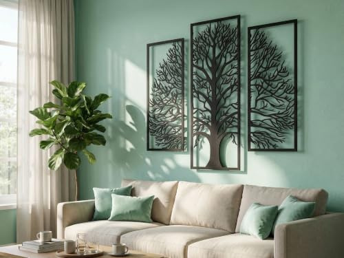 VAILLA Albero della Vita da Parete Quadri Moderni – Legno 3D Cucina Casa | Legno MDF 6 mm, Tagliato al Laser, Albero della Vita, 5 Misure, Nero Argento Oro, personalizzabile, Soggiorno Cucina