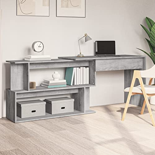 CKioict Escritorio esquinero gris para oficina, gaming, ordenador adecuado para oficinas, apartamentos, espacios vacíos, 200 x 50 x 76 cm, material de madera
