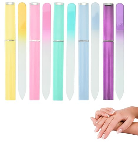 5Pcs Double Sided Crystal Glass Nail File Set | 5 Colors Portable Nail Files with Protective Case Professional Manicure Tools for Natural Nails