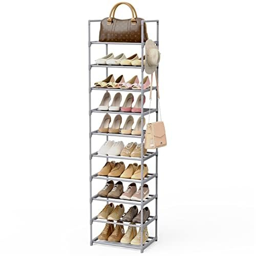 Vicye Scarpiera a 10 Ripiani per 20 Paia di Scarpe, Armadio Slim in Metallo, Scaffale Portascarpe Aperta Alta per Ingresso, Corridoio